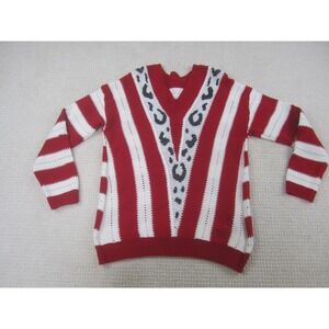 Womens Sweater‎ Medium Red White Striped Knit Casual Pullover Long Sleeve